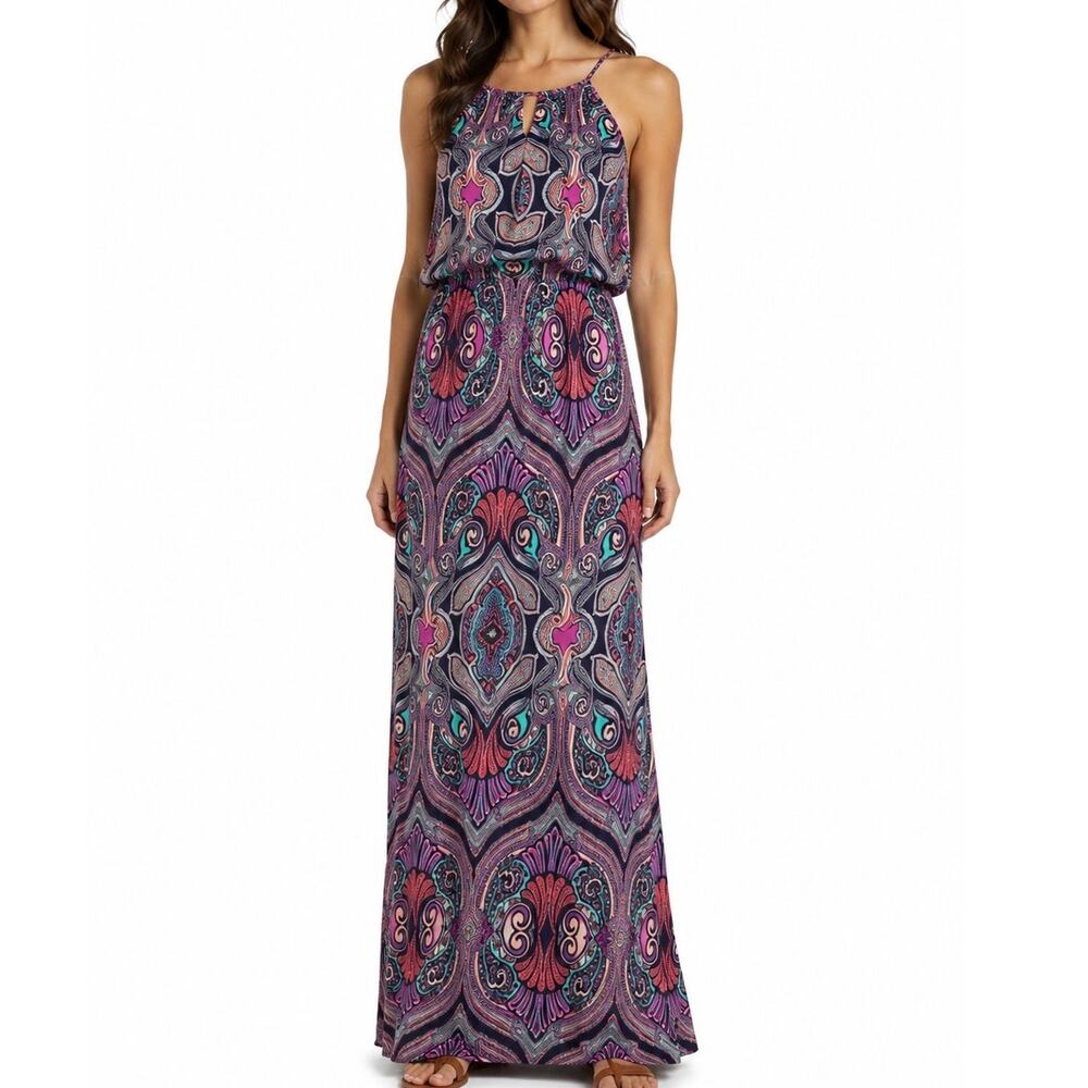 Allison Joy Boho Paisley Print Colorful Sleeveless Maxi Dress Size Small